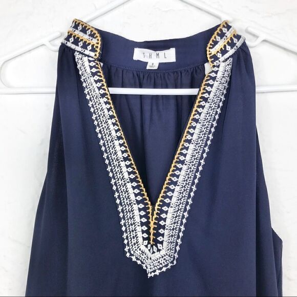 THML Navy with White Embroidery Halter Dress-S - Picture 6 of 12